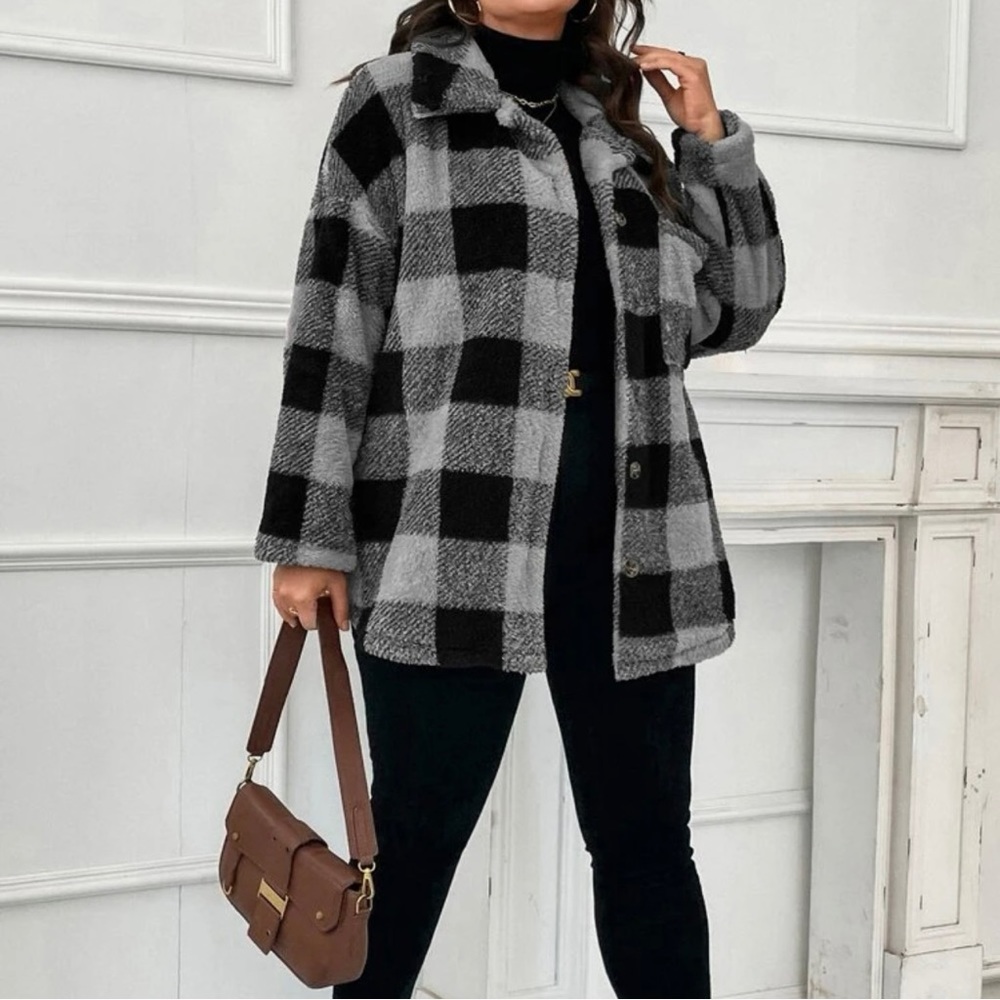 SHEIN Plaid Super Soft Button Up Coat